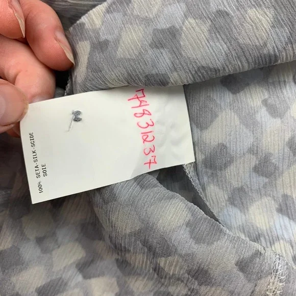 SOLD Armani Collezioni Vintage Y2K Gray 3/4 Crop Sleeve Ruffle Neck Sheer Silk - Picture 8 of 14